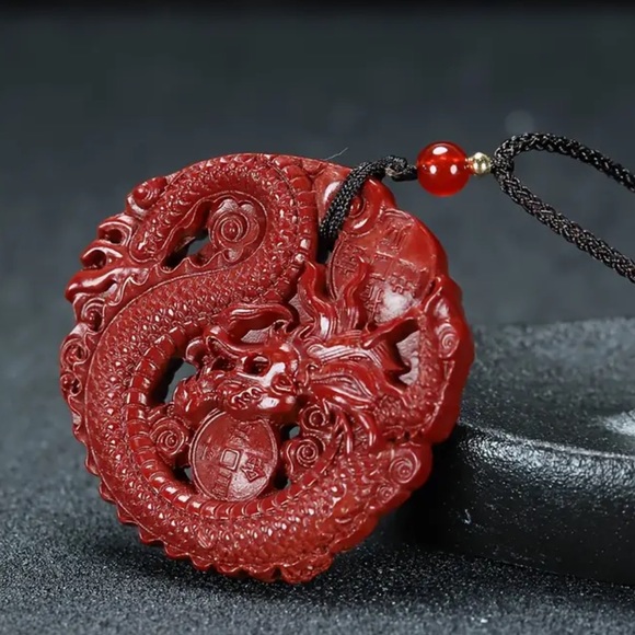 Year of the Dragon Cinnabar necklace - Picture 1 of 8